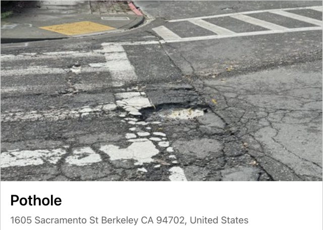 Pothole on Sacramento St.
