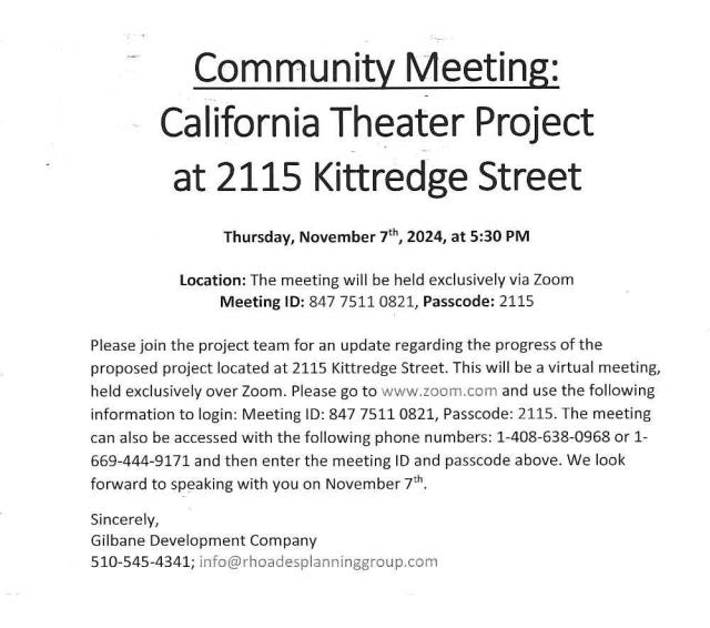 California Theater meeting