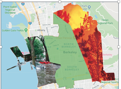 Schematic of fire and flood zones in Berkeley