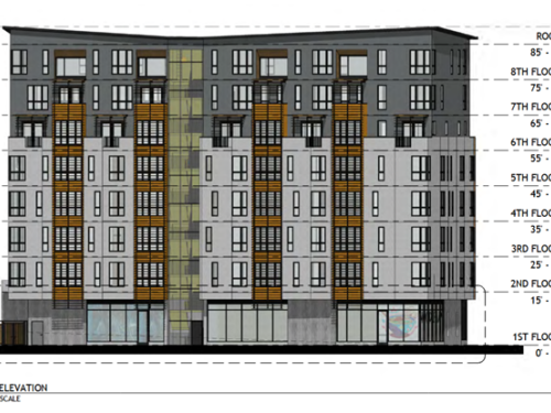 West Elevation of 8 story development at 2655 Shattuck Ave.
